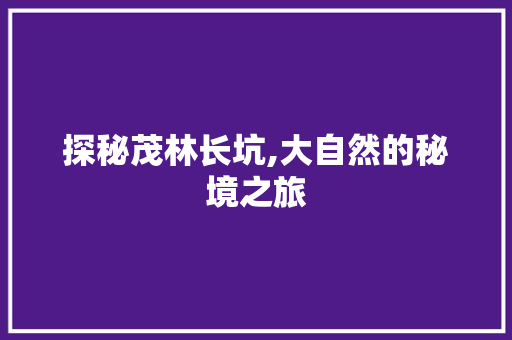 探秘茂林长坑,大自然的秘境之旅