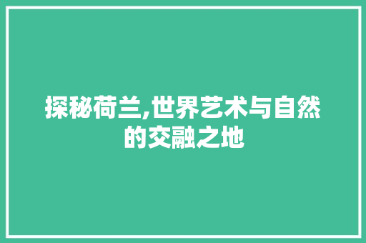 探秘荷兰,世界艺术与自然的交融之地