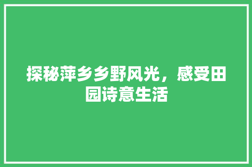 探秘萍乡乡野风光，感受田园诗意生活