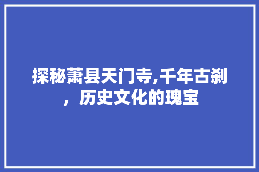 探秘萧县天门寺,千年古刹，历史文化的瑰宝