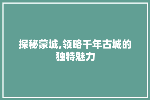 探秘蒙城,领略千年古城的独特魅力  第1张