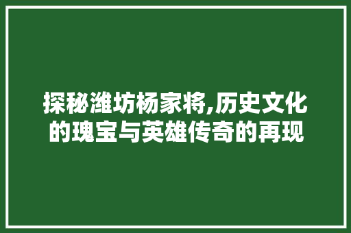 探秘潍坊杨家将,历史文化的瑰宝与英雄传奇的再现