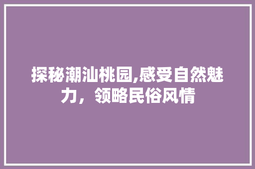 探秘潮汕桃园,感受自然魅力，领略民俗风情