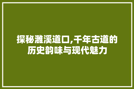 探秘濉溪道口,千年古道的历史韵味与现代魅力