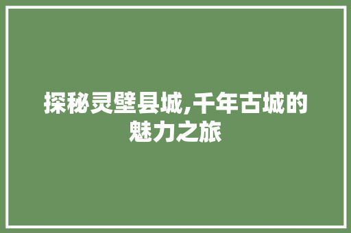 探秘灵壁县城,千年古城的魅力之旅