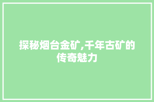 探秘烟台金矿,千年古矿的传奇魅力