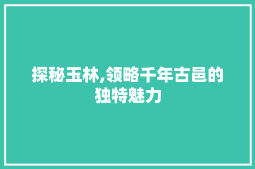 探秘玉林,领略千年古邑的独特魅力