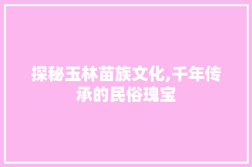 探秘玉林苗族文化,千年传承的民俗瑰宝