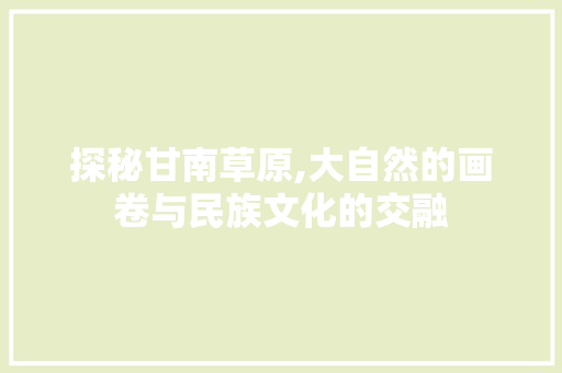 探秘甘南草原,大自然的画卷与民族文化的交融