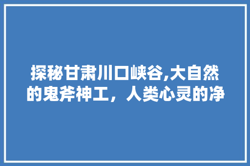 探秘甘肃川口峡谷,大自然的鬼斧神工，人类心灵的净化之地