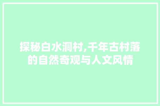 探秘白水洞村,千年古村落的自然奇观与人文风情