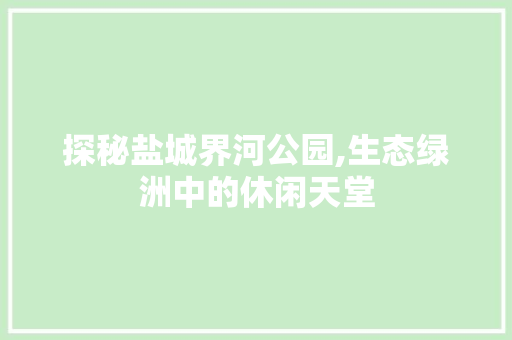 探秘盐城界河公园,生态绿洲中的休闲天堂