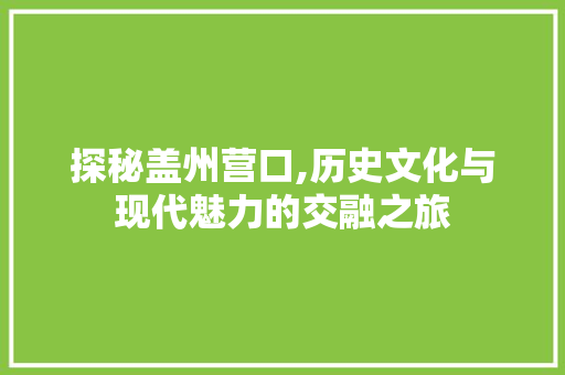 探秘盖州营口,历史文化与现代魅力的交融之旅