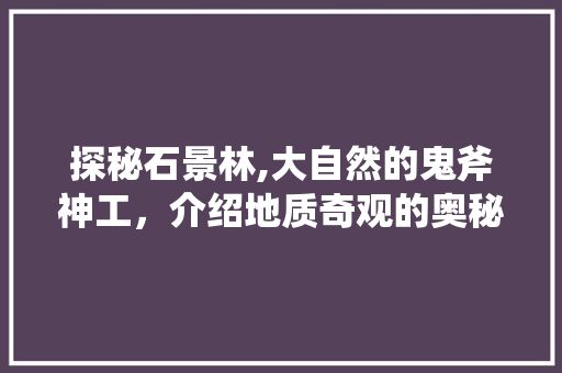 探秘石景林,大自然的鬼斧神工，介绍地质奇观的奥秘