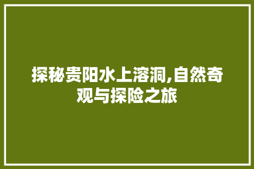 探秘贵阳水上溶洞,自然奇观与探险之旅  第1张