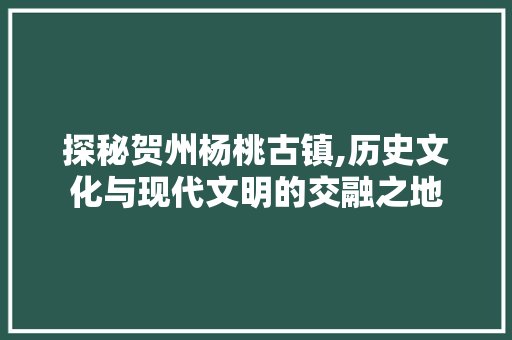 探秘贺州杨桃古镇,历史文化与现代文明的交融之地