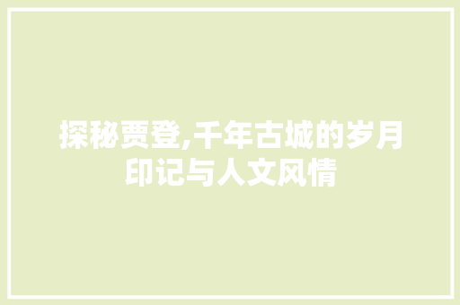 探秘贾登,千年古城的岁月印记与人文风情