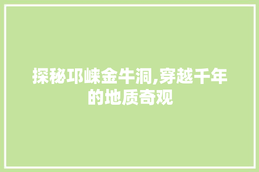 探秘邛崃金牛洞,穿越千年的地质奇观