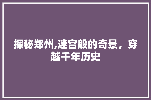 探秘郑州,迷宫般的奇景，穿越千年历史