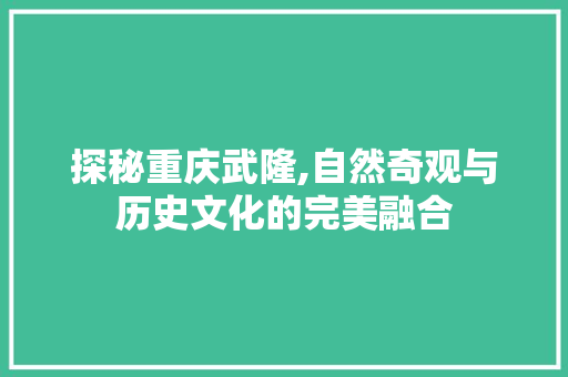 探秘重庆武隆,自然奇观与历史文化的完美融合  第1张