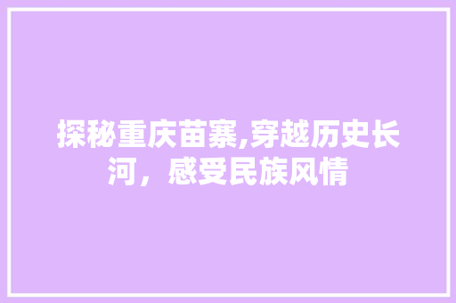 探秘重庆苗寨,穿越历史长河，感受民族风情