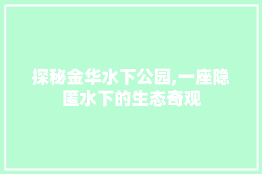 探秘金华水下公园,一座隐匿水下的生态奇观  第1张