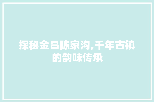 探秘金昌陈家沟,千年古镇的韵味传承  第1张