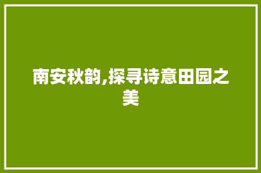 南安秋韵,探寻诗意田园之美