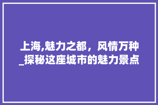 上海,魅力之都，风情万种_探秘这座城市的魅力景点