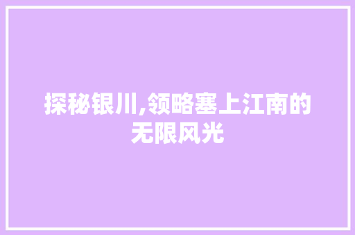 探秘银川,领略塞上江南的无限风光