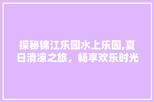 探秘锦江乐园水上乐园,夏日清凉之旅，畅享欢乐时光