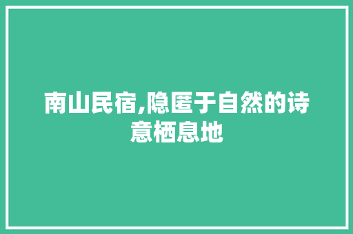 南山民宿,隐匿于自然的诗意栖息地  第1张