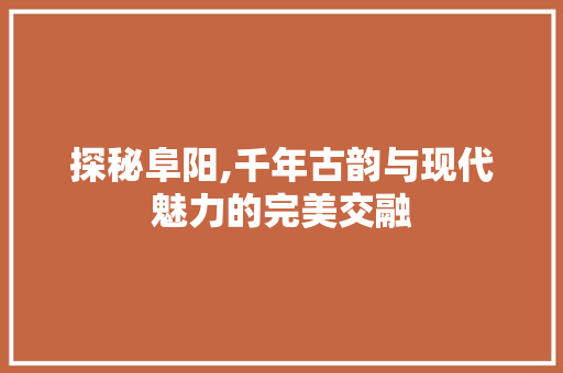 探秘阜阳,千年古韵与现代魅力的完美交融  第1张