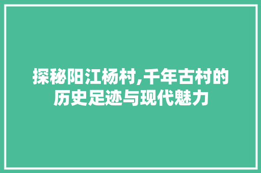 探秘阳江杨村,千年古村的历史足迹与现代魅力