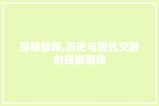 探秘蚌埠,历史与现代交融的璀璨明珠