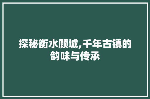 探秘衡水顾城,千年古镇的韵味与传承