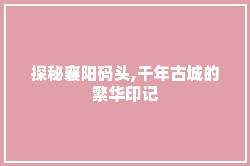 探秘襄阳码头,千年古城的繁华印记