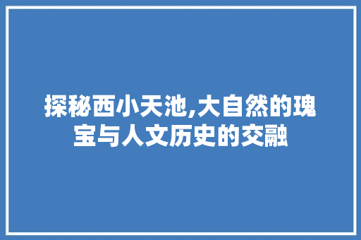 探秘西小天池,大自然的瑰宝与人文历史的交融