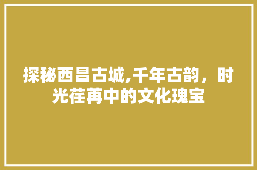 探秘西昌古城,千年古韵，时光荏苒中的文化瑰宝