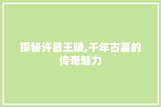 探秘许昌王陵,千年古墓的传奇魅力