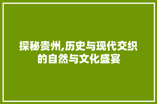 探秘贵州,历史与现代交织的自然与文化盛宴