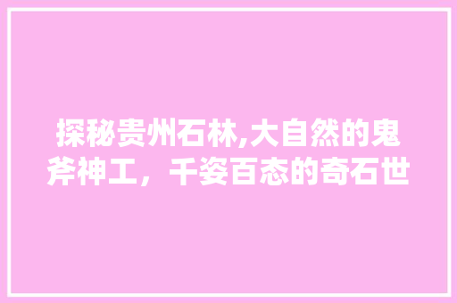 探秘贵州石林,大自然的鬼斧神工，千姿百态的奇石世界  第1张