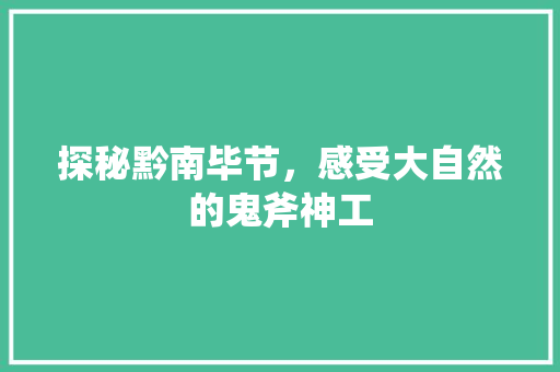 探秘黔南毕节，感受大自然的鬼斧神工  第1张