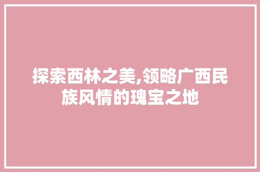 探索西林之美,领略广西民族风情的瑰宝之地  第1张