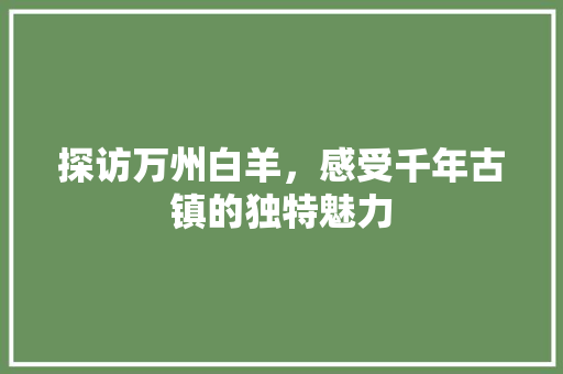 探访万州白羊，感受千年古镇的独特魅力