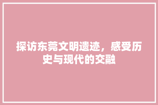 探访东莞文明遗迹，感受历史与现代的交融