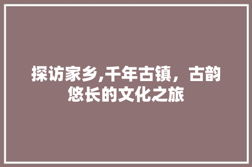 探访家乡,千年古镇，古韵悠长的文化之旅