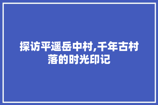 探访平遥岳中村,千年古村落的时光印记  第1张