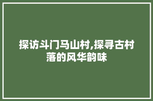 探访斗门马山村,探寻古村落的风华韵味