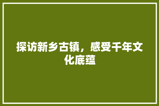 探访新乡古镇，感受千年文化底蕴